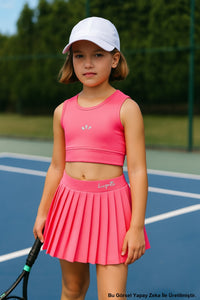 Kız Çocuk Spor İkili Takım Şort Etekli Neon Pembe