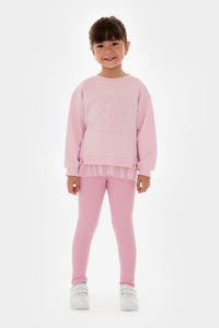 Kız Çocuk Sweatshirt Ve Tayt Pamuklu Alt Üst Takım Açık Pembe