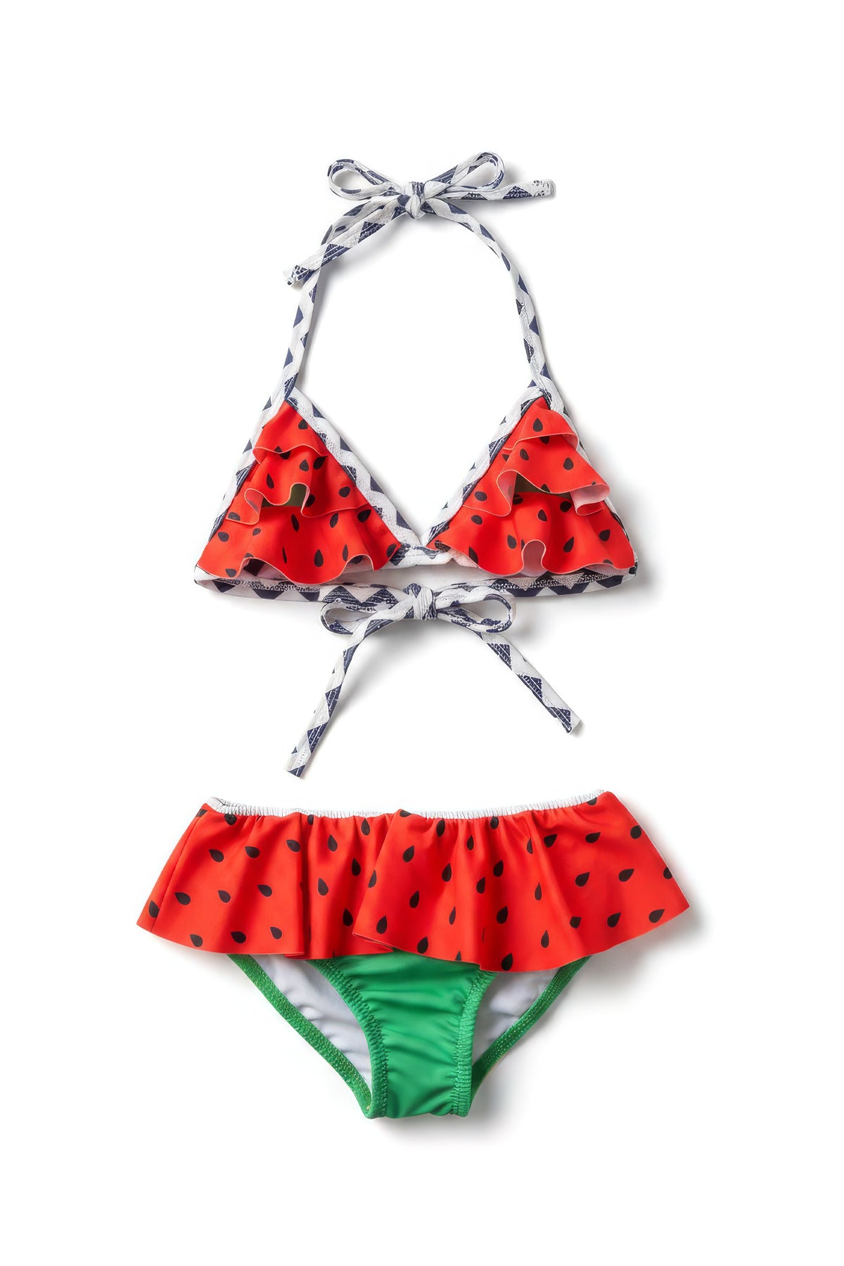 Kız Çocuk Bikini Takımı Üçgen Karpuz Desenli Kırmızı-Yeşil