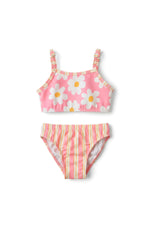Kız Çocuk Bikini Takımı Çiçek Desenli Somon-Pembe