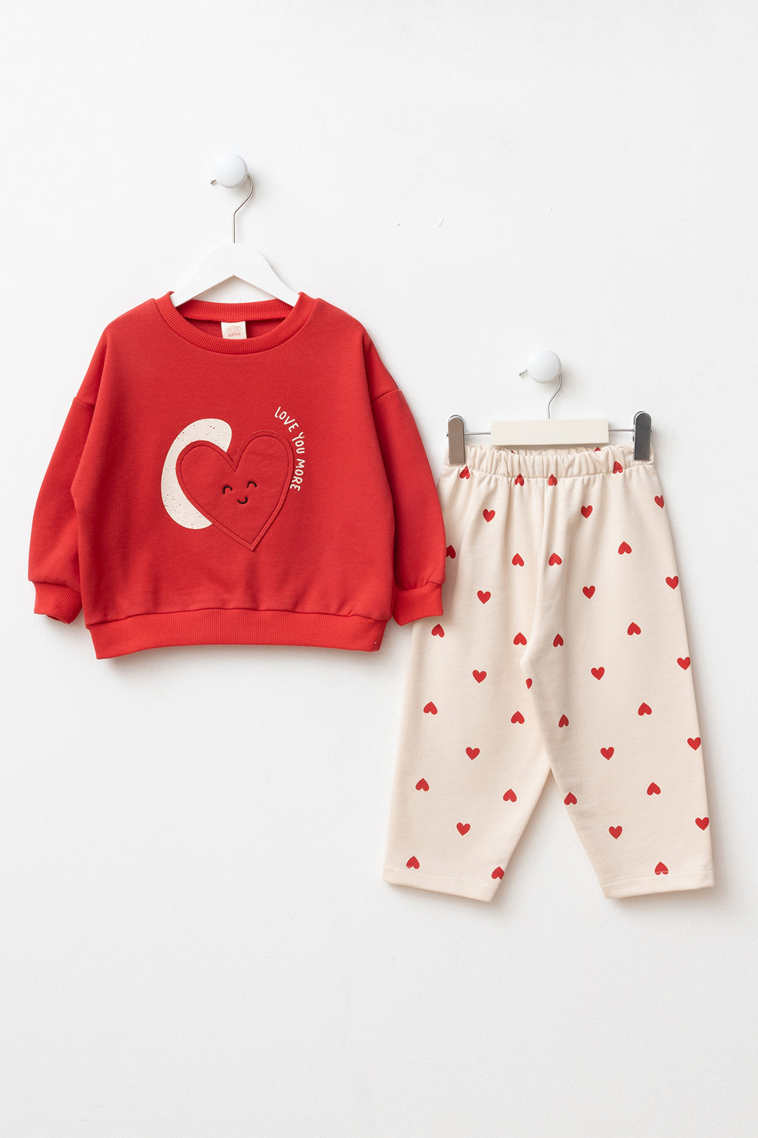 Kız Bebek Alt Üst Takım Baskılı Kalp Detaylı Kırmızı