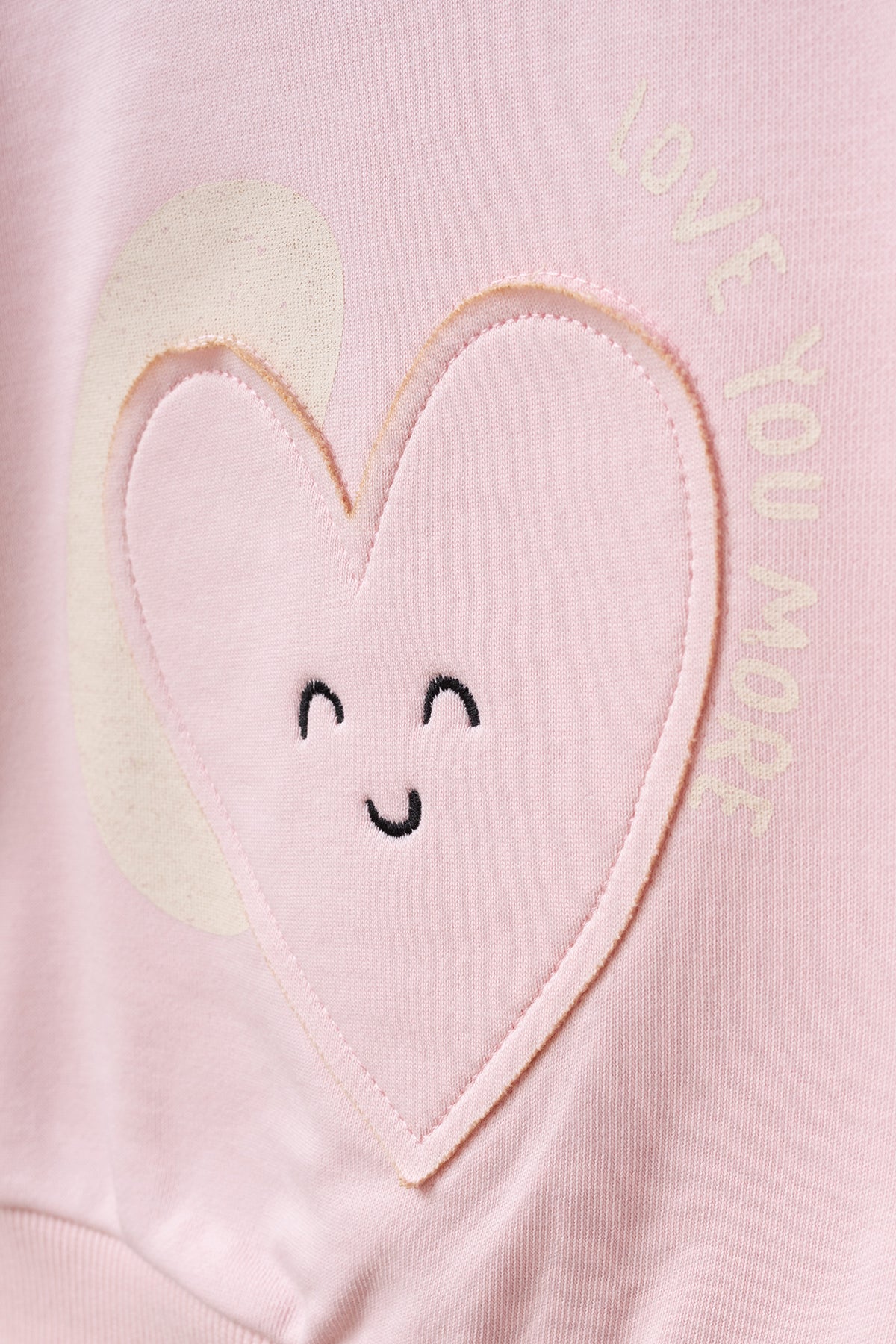 Kız Bebek Alt Üst Takım Baskılı Kalp Detaylı Açık Pembe