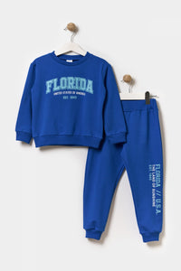 Erkek Çocuk 2 İplik Şardonlu Pamuklu Florida Eşofman Takımı Saks Mavisi