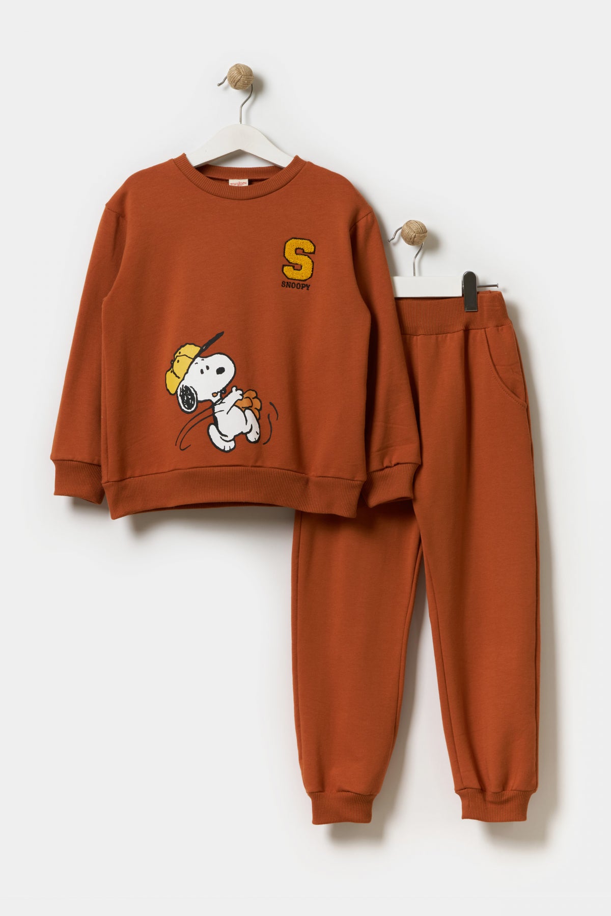 Erkek Çocuk 2 İplik Şardonlu Pamuklu Snoopy Oversize Eşofman Takımı Kiremit