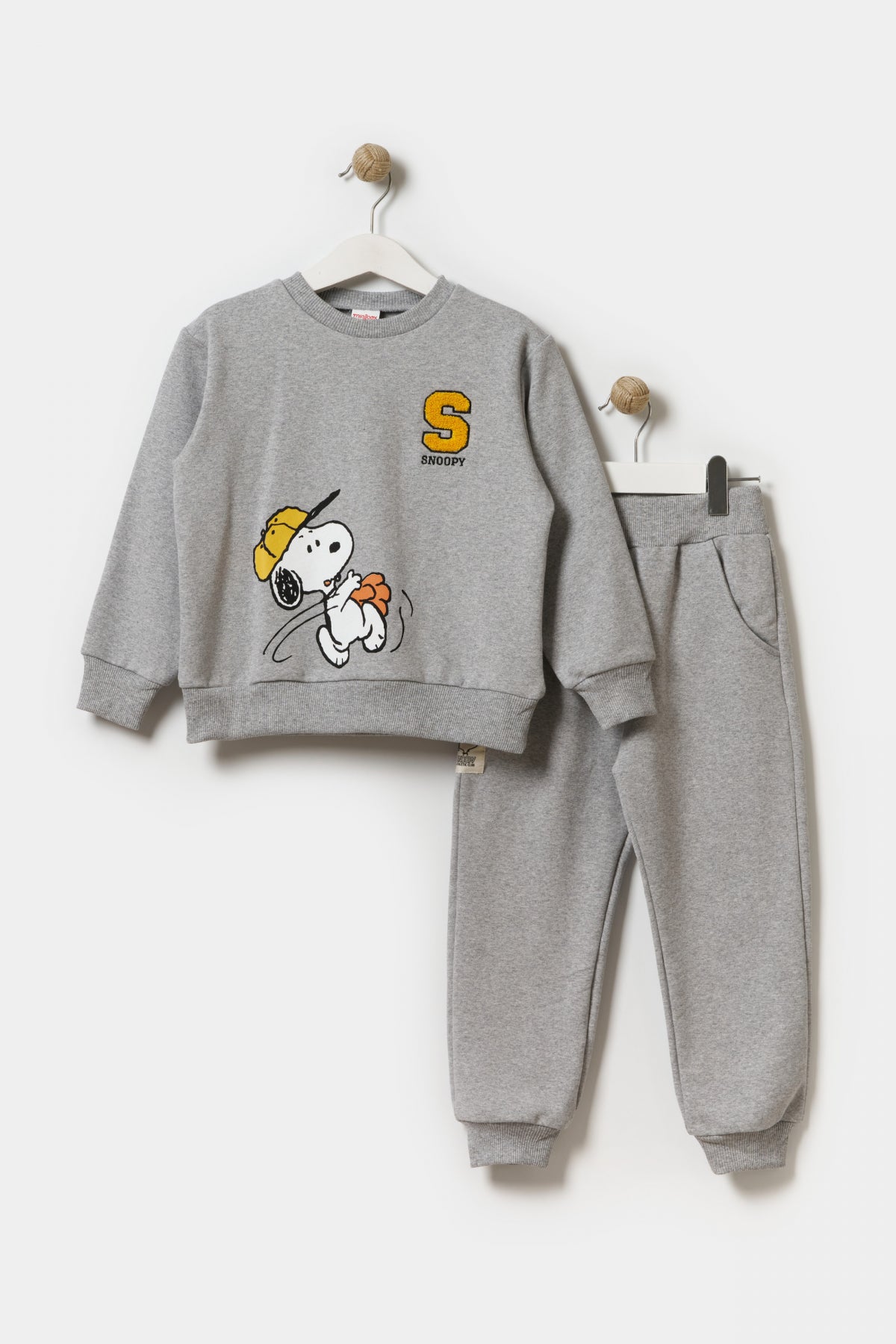 Erkek Çocuk 2 İplik Şardonlu Pamuklu Snoopy Oversize Eşofman Takımı Gri