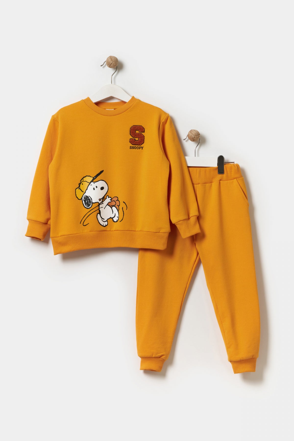 Erkek Çocuk 2 İplik Şardonlu Pamuklu Snoopy Oversize Eşofman Takımı Hardal