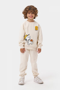 Erkek Çocuk 2 İplik Şardonlu Pamuklu Snoopy Oversize Eşofman Takımı Taş