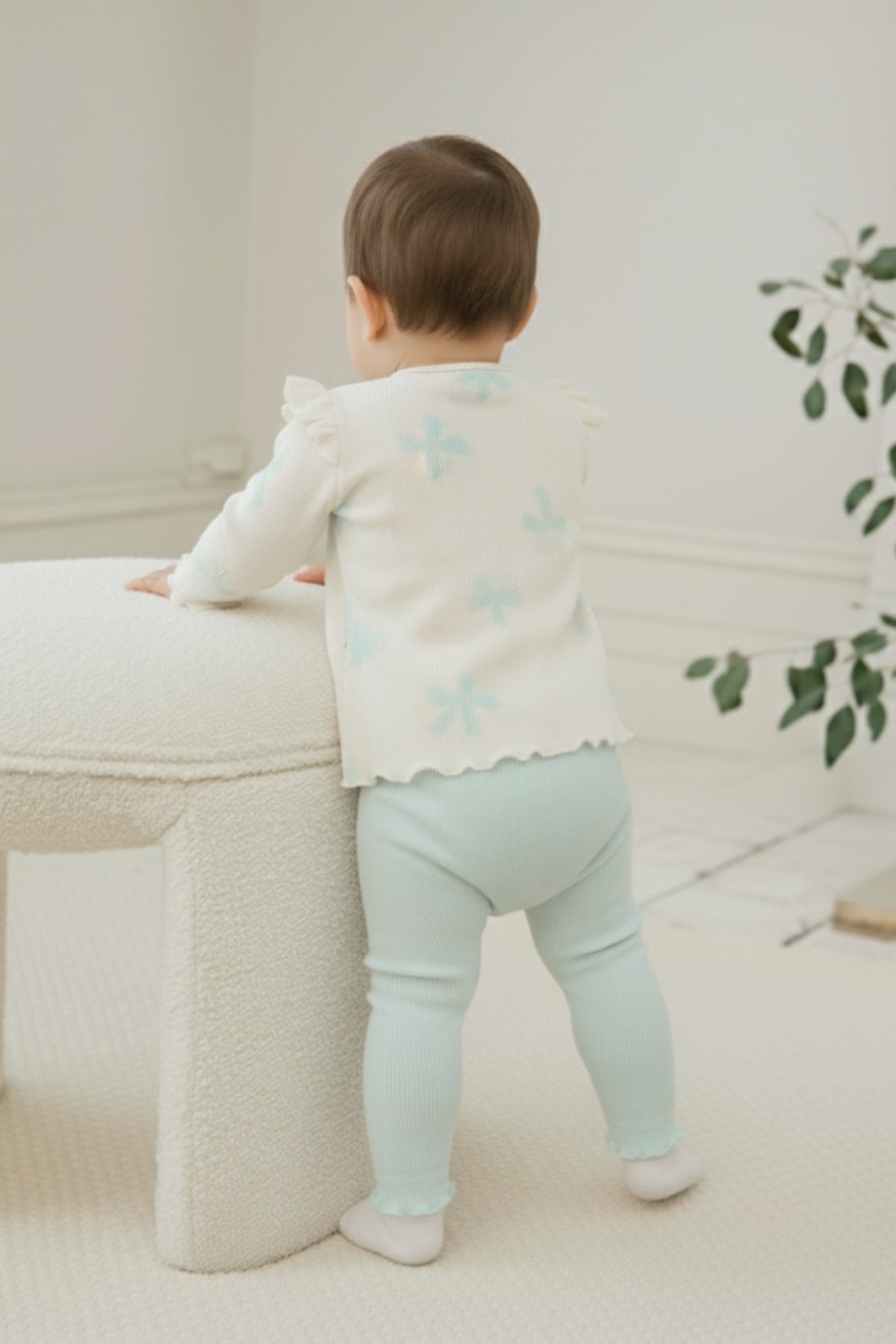 Kız Bebek  Bandanalı Taytlı 3 Parça Alt Üst Takım Mint Yeşili