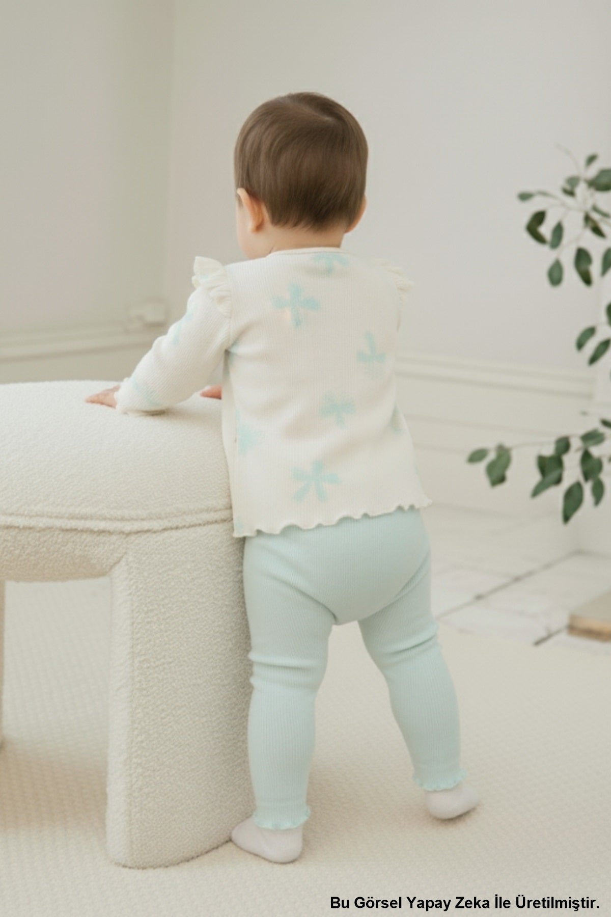 Kız Bebek  Bandanalı Taytlı 3 Parça Alt Üst Takım Mint Yeşili