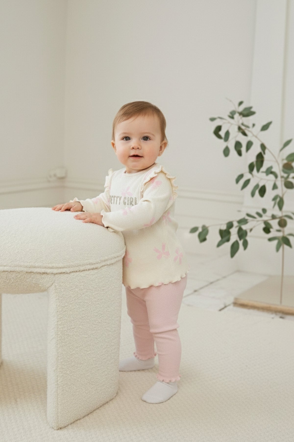 Kız Bebek  Bandanalı Taytlı 3 Parça Alt Üst Takım Pembe