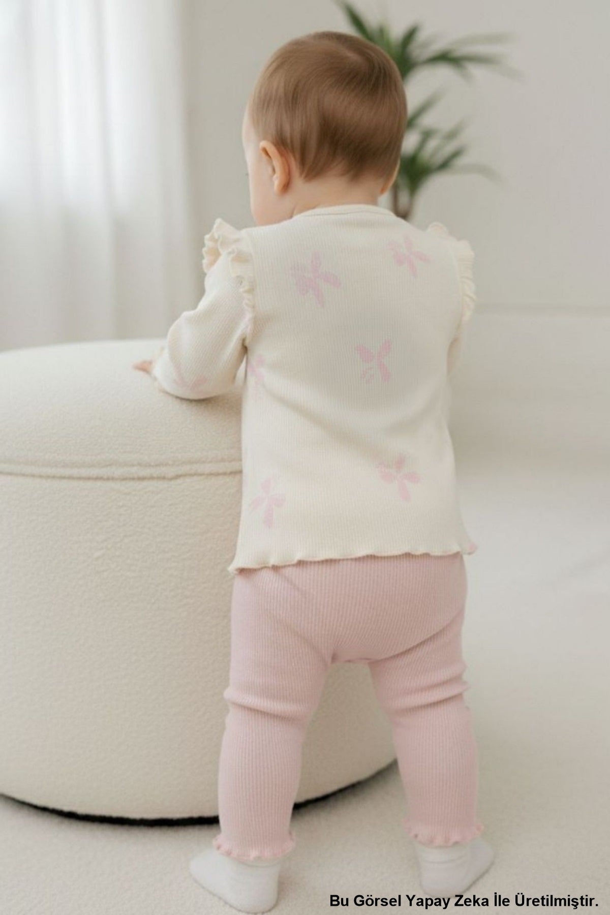 Kız Bebek  Bandanalı Taytlı 3 Parça Alt Üst Takım Pembe