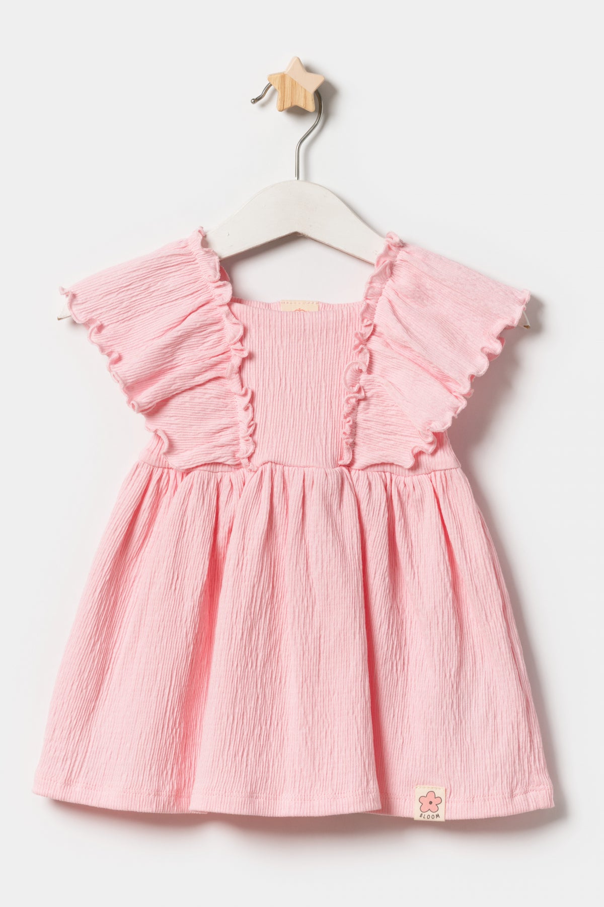 Kız Bebek Fırfır Detaylı Örme Müslin Yazlık Elbise Pembe