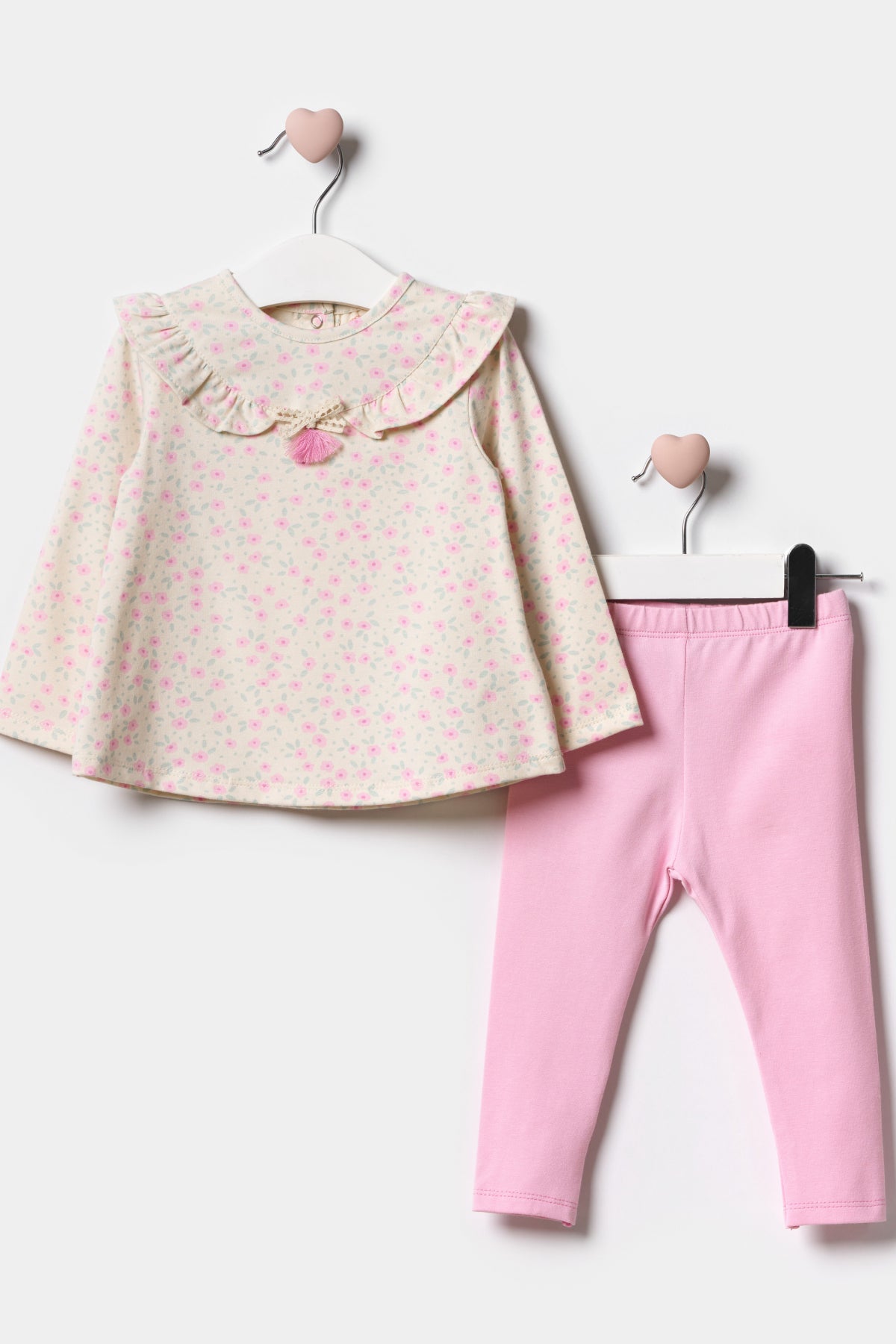 Kız Bebek Fırfırlı Taytlı İkili Takım Açık Pembe