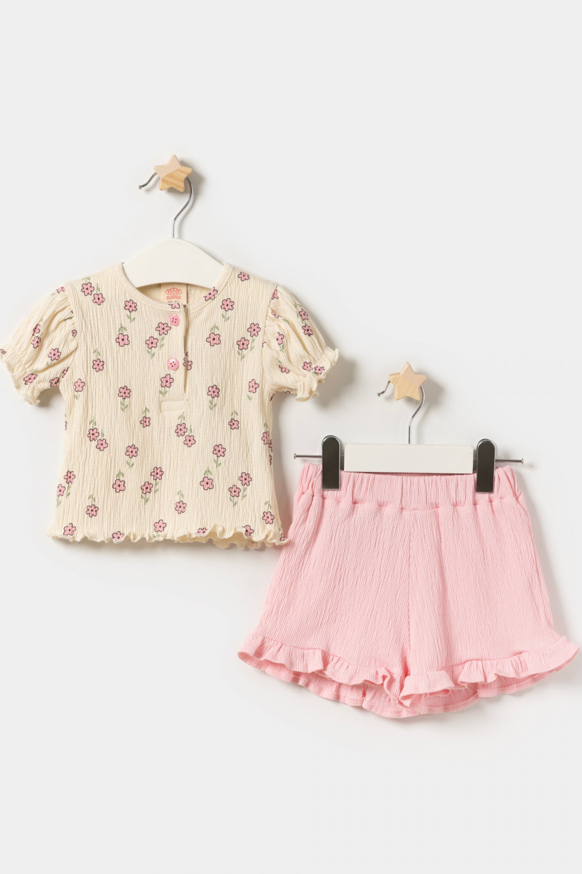 Kız Bebek Patlı Örme Müslin Yazlık İkili Takım Pembe
