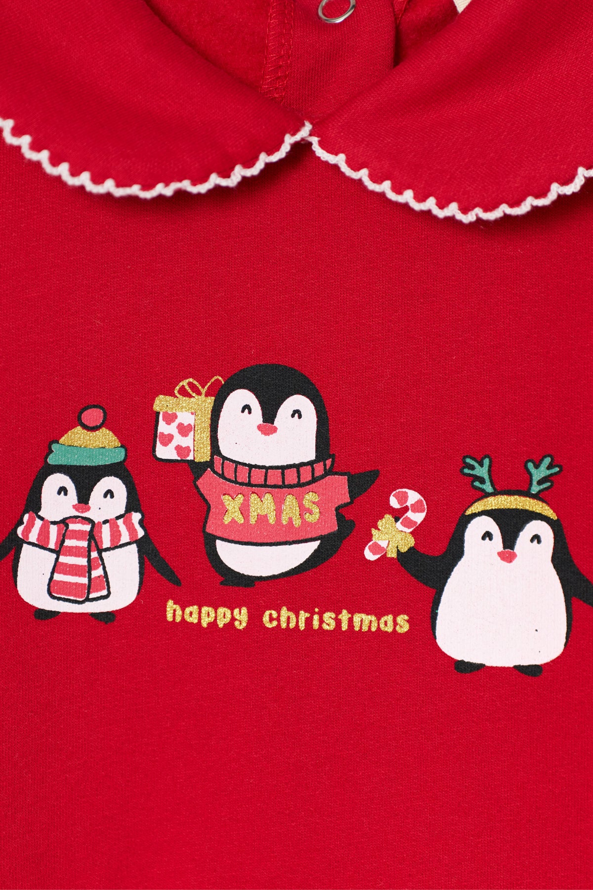 Kız Bebek Penguen Baskılı Yeni Yıl Tulum Kırmızı