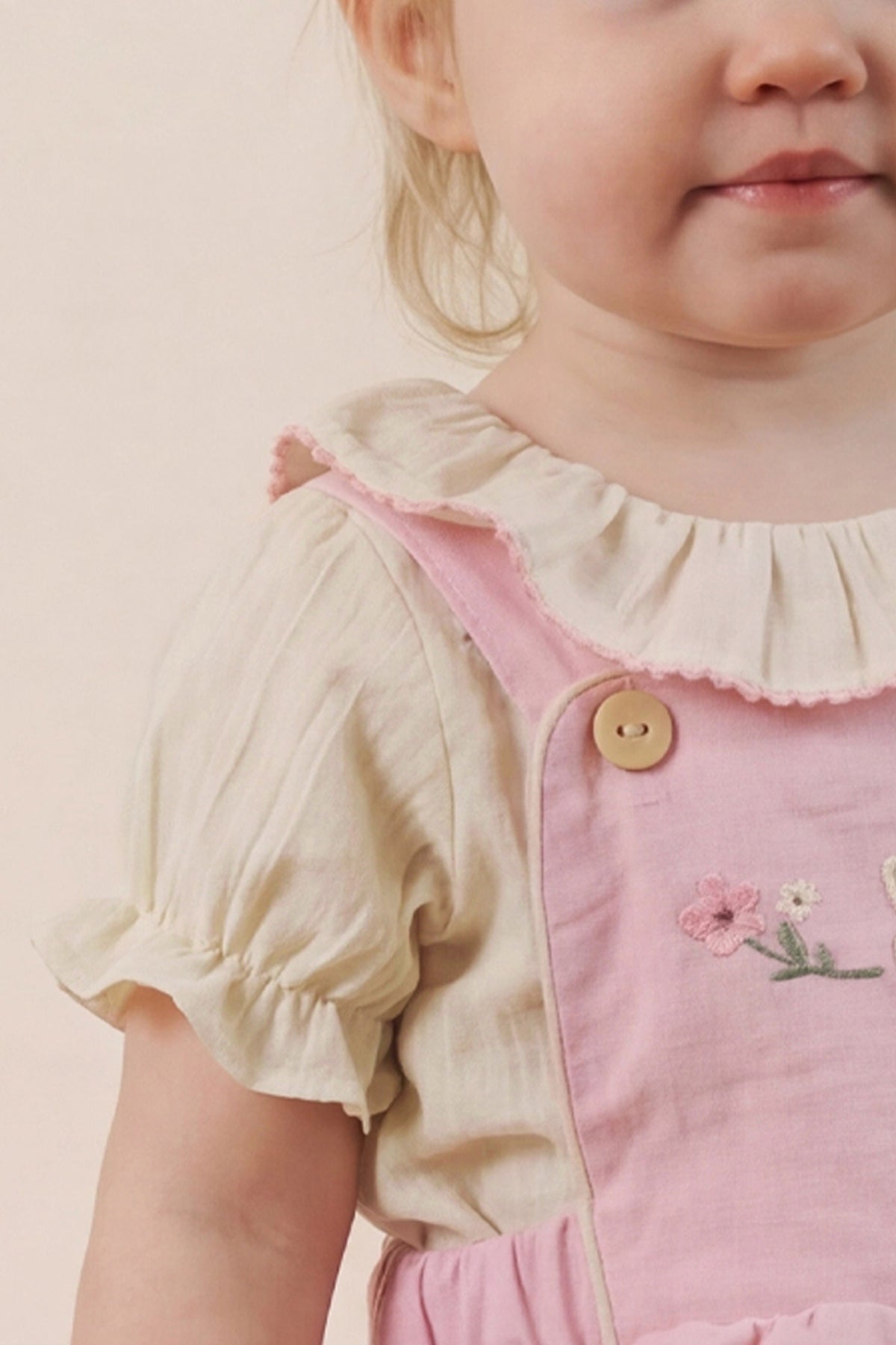Kız Bebek Salopet Elbise Gömlekli Nakış Detaylı Pembe