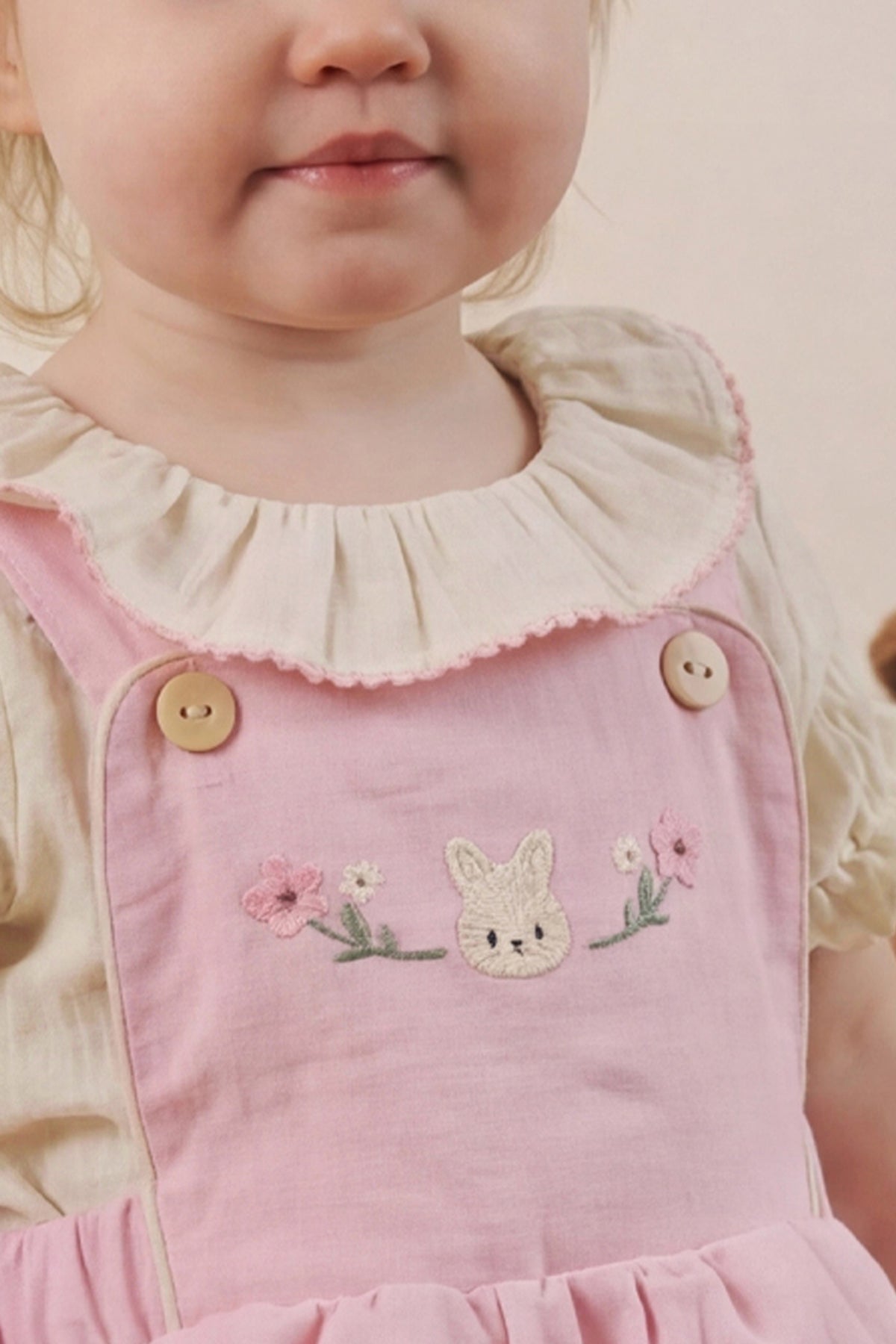 Kız Bebek Salopet Elbise Gömlekli Nakış Detaylı Pembe