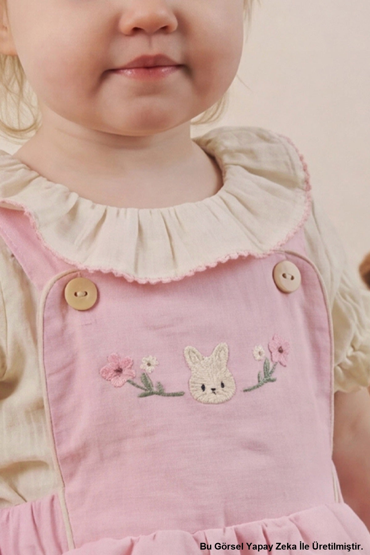 Kız Bebek Salopet Elbise Gömlekli Nakış Detaylı Pembe