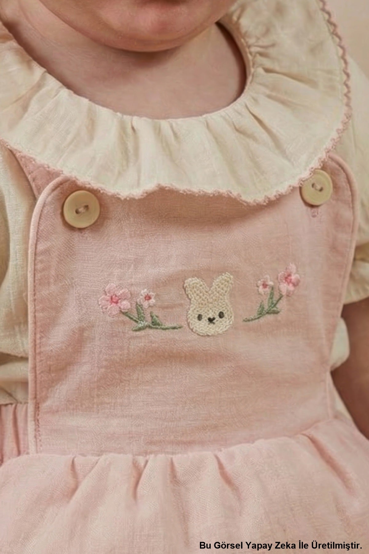 Kız Bebek Salopet Elbise Gömlekli Nakış Detaylı Pudra