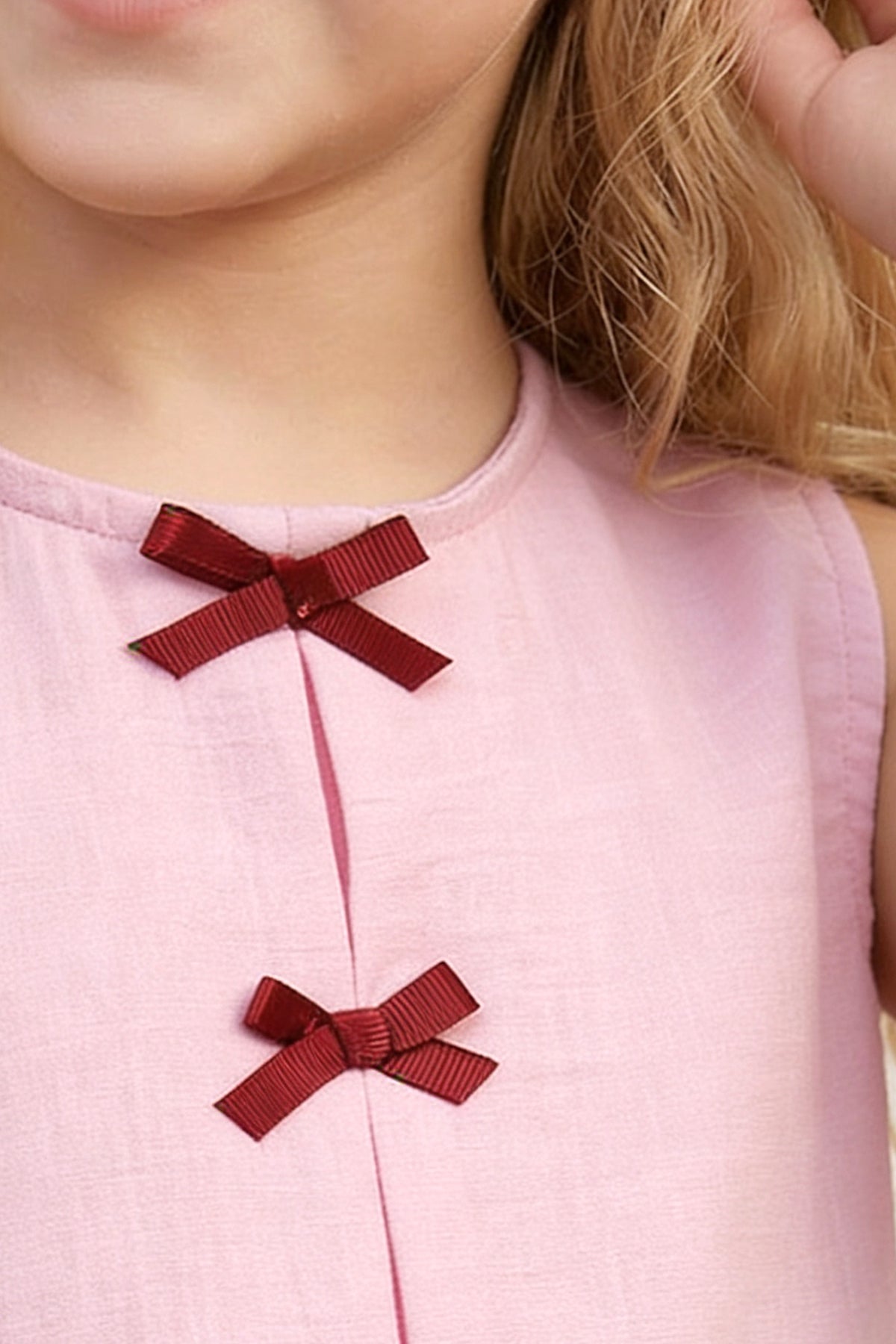 Kız Çocuk Alt Üst Takım Yazlık Fiyonk Detaylı Pembe