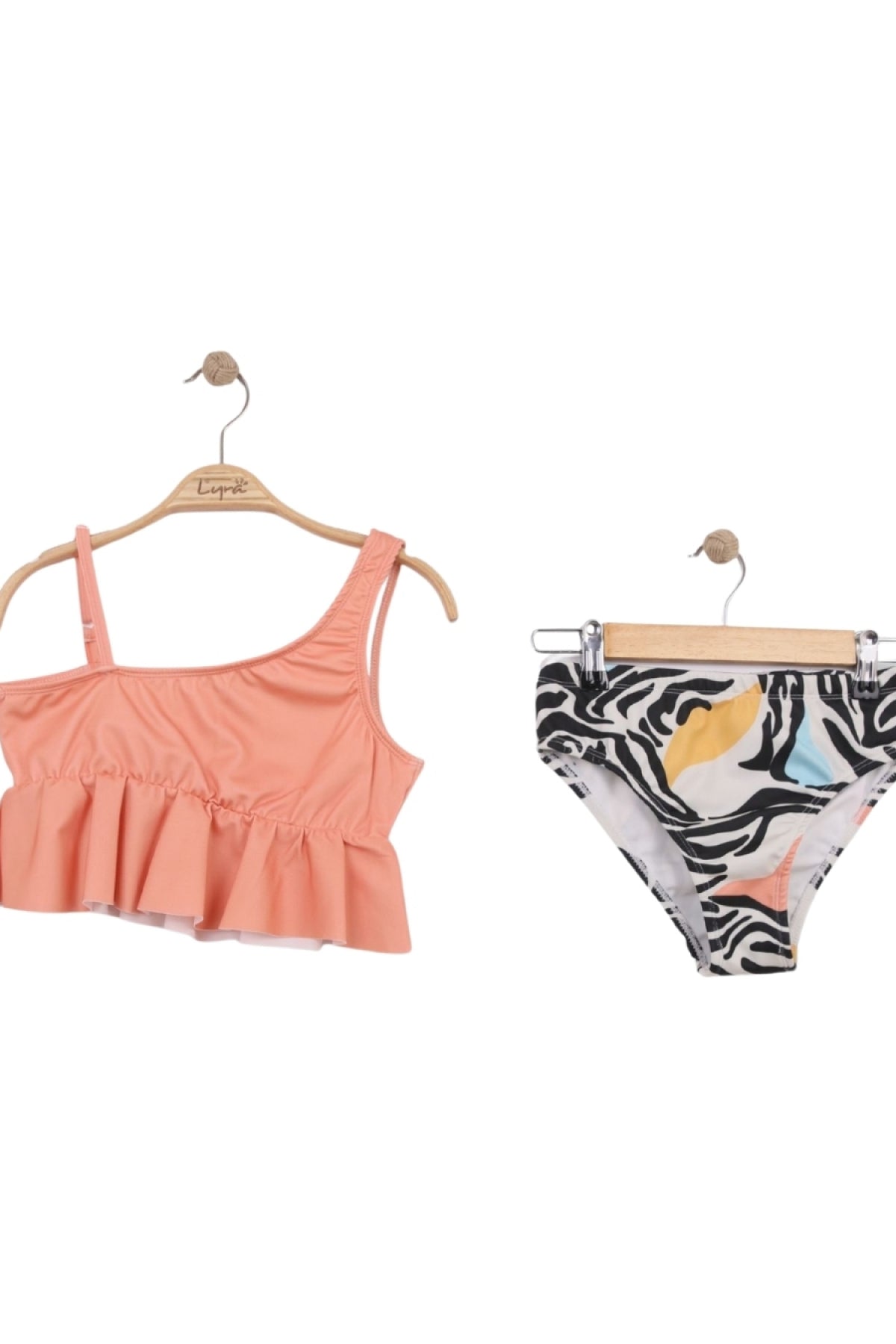Kız Çocuk Altı Desenli Askılı Bikini Takımı Somon