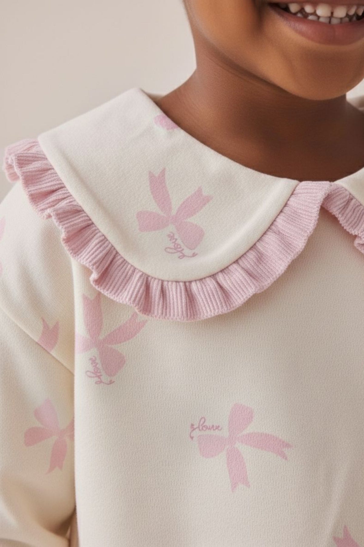 Kız Çocuk Baskılı Fırfırlı Bebe Yakalı Taytlı İkili Takım Pembe