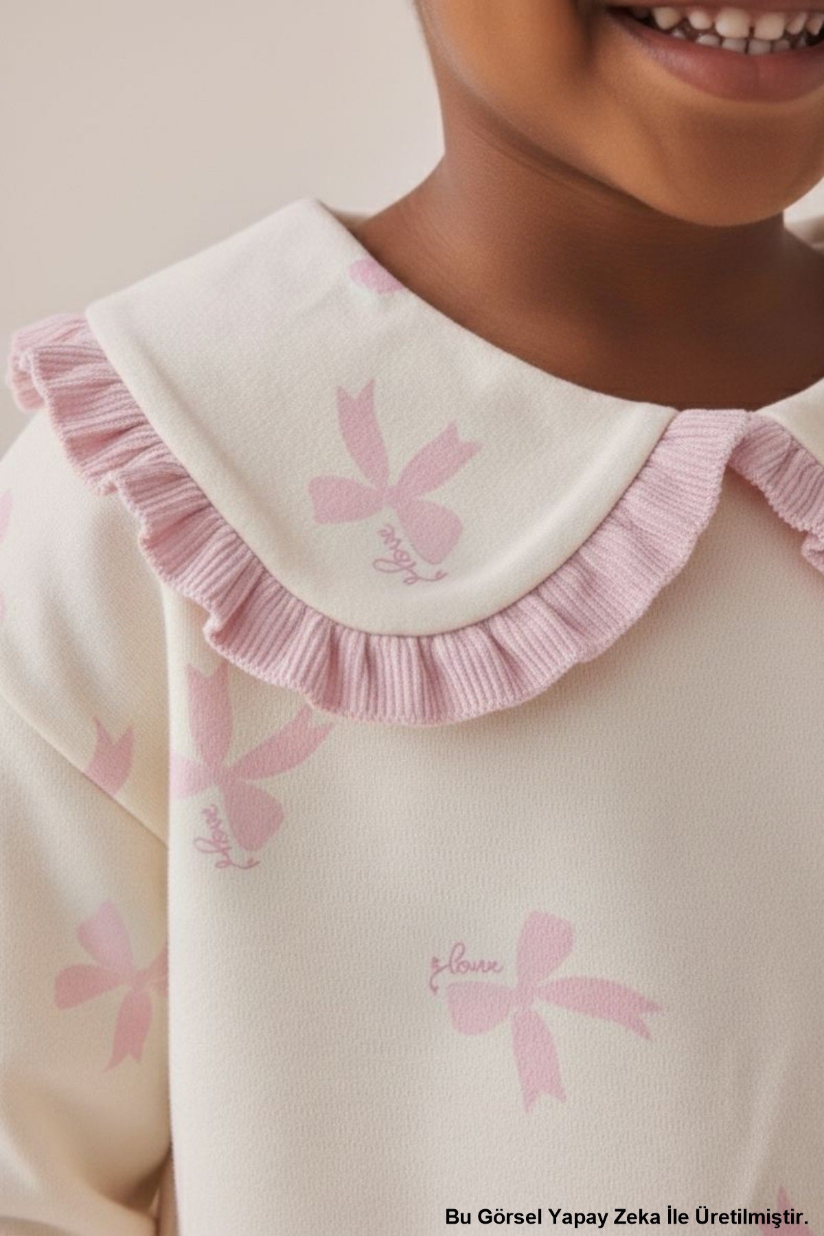 Kız Çocuk Baskılı Fırfırlı Bebe Yakalı Taytlı İkili Takım Pembe