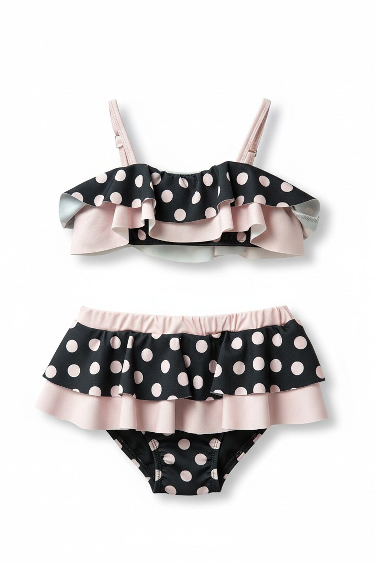 Kız Çocuk Bikini Takımı Fırfır Detaylı Puantiyeli Hijyenik Pedli