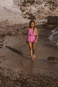 Kız Çocuk Brode Çiçekli Bikini Takımı Gül Kurusu
