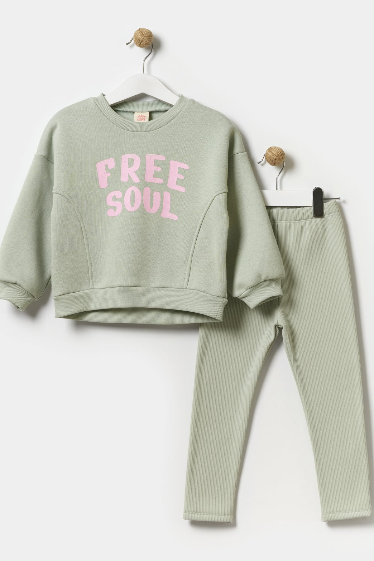 Kız Çocuk Free Soul Baskılı Taytlı İkili Takım Açık Yeşil