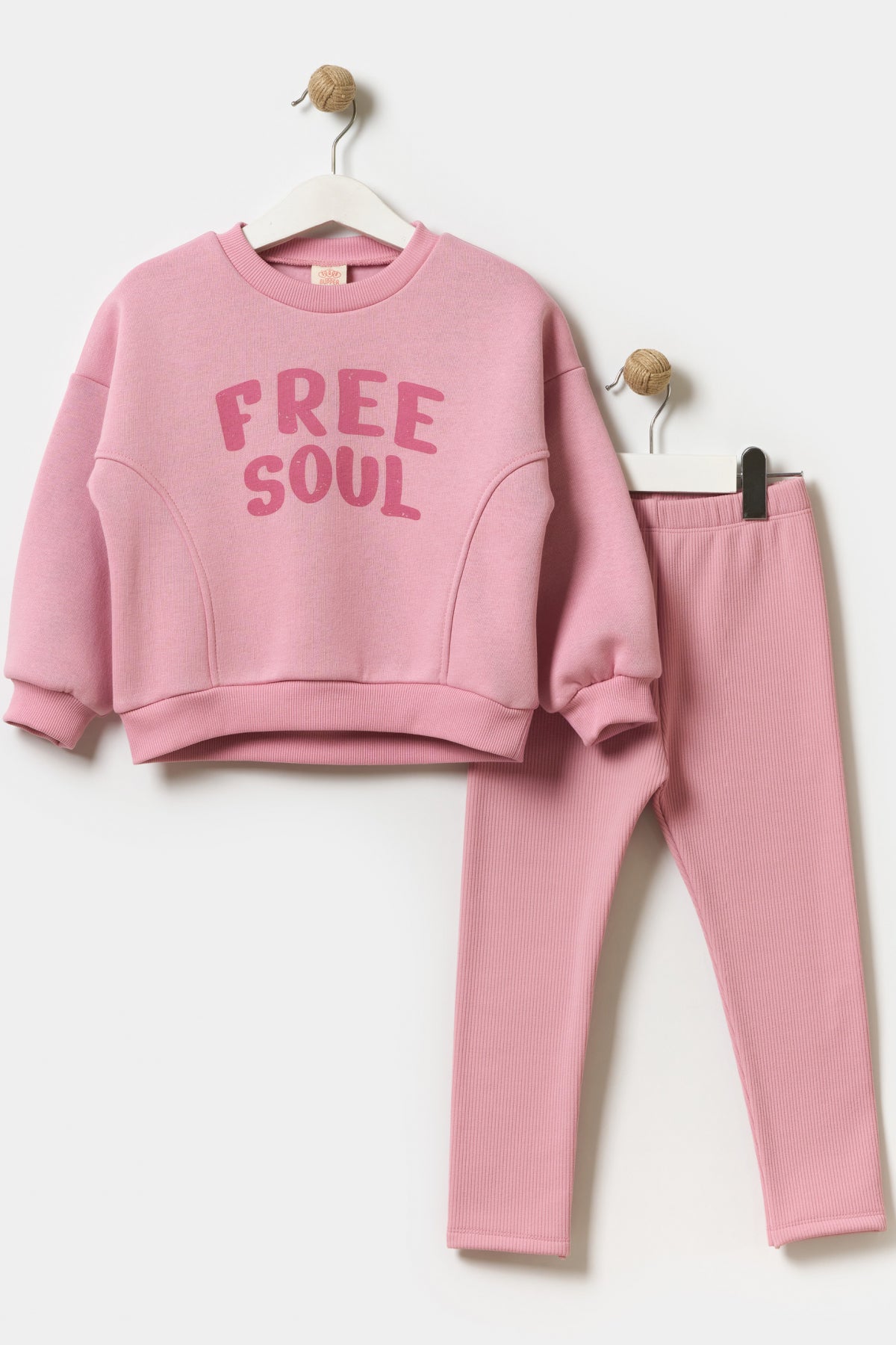 Kız Çocuk Free Soul Baskılı Taytlı İkili Takım Pudra