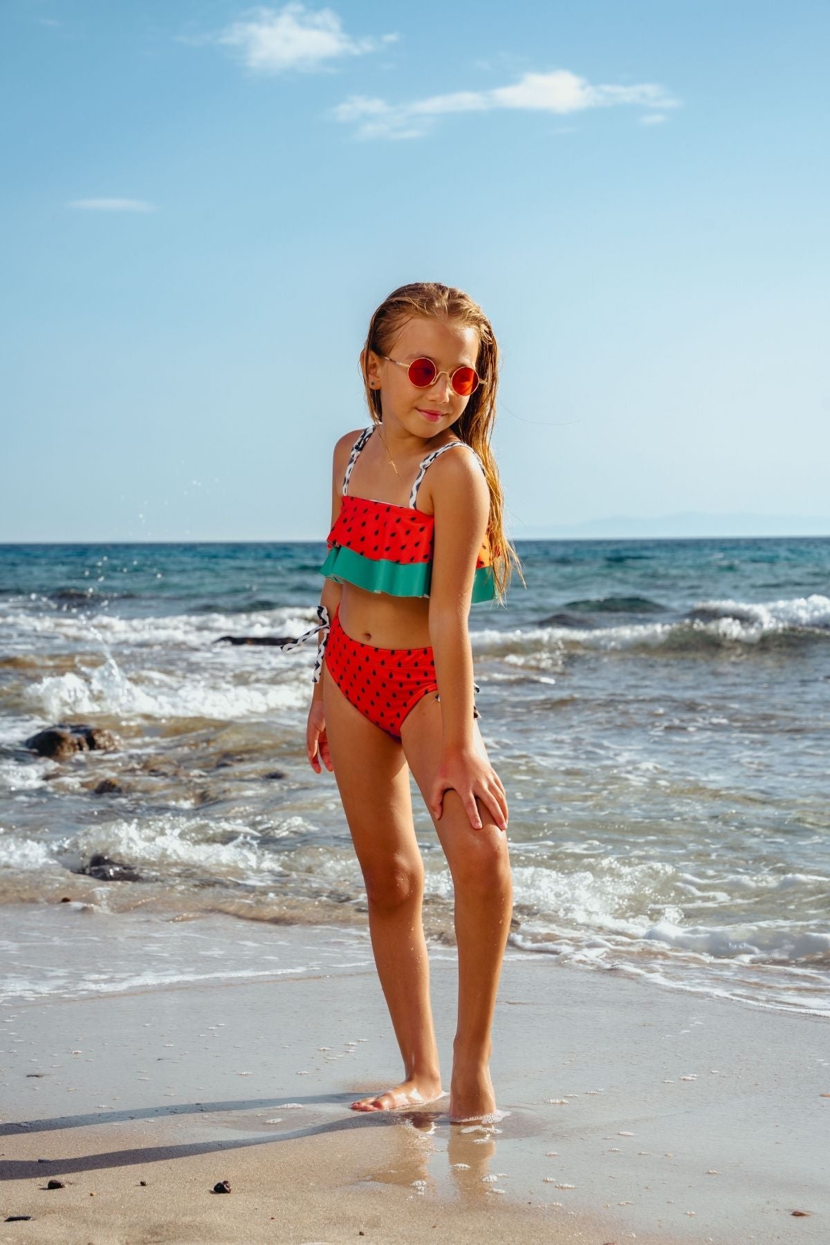 Kız Çocuk Karpuz Desenli Bikini Takımı Karpuz