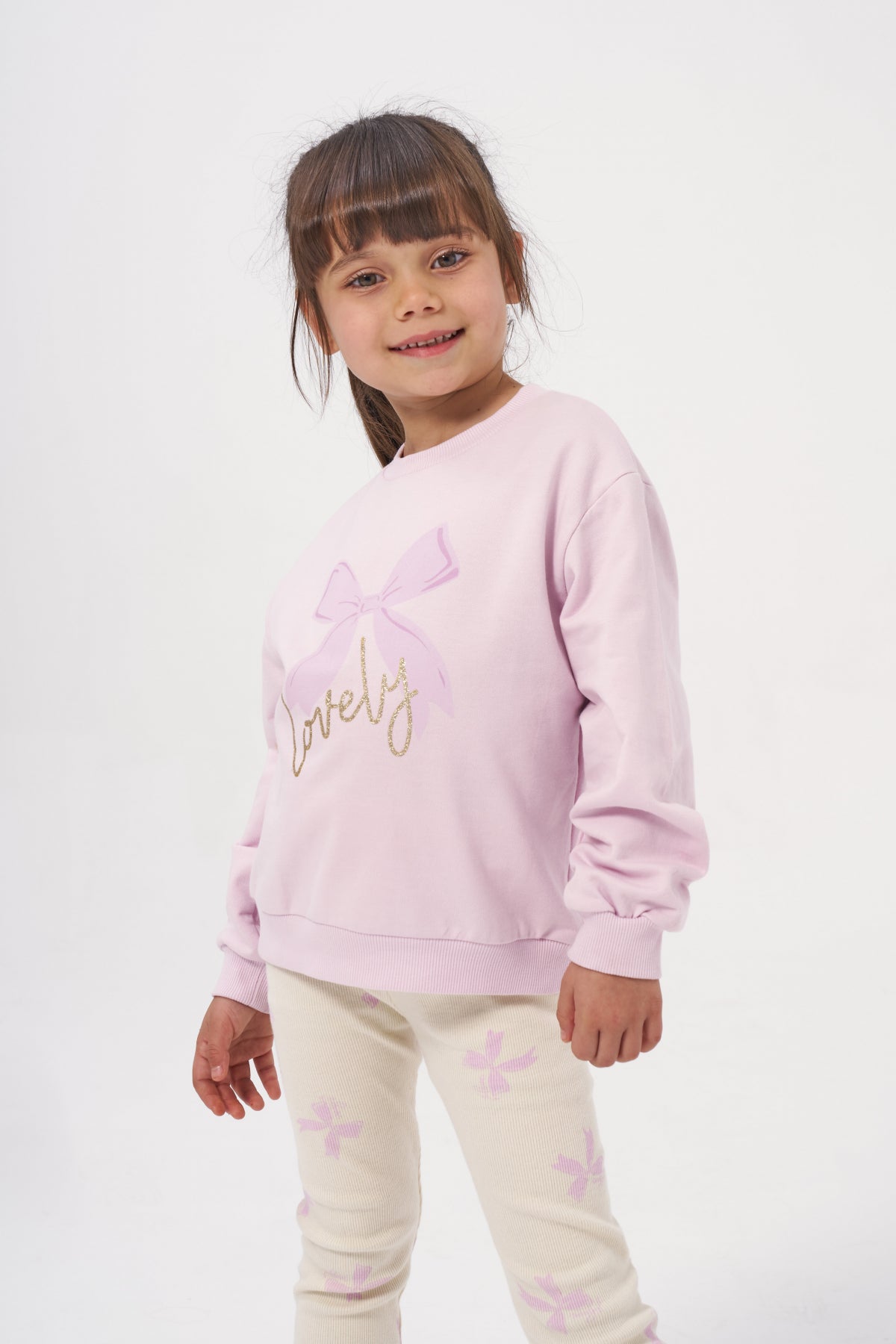 Kız Çocuk Lovely Baskılı Taytlı İkili Takım Lila