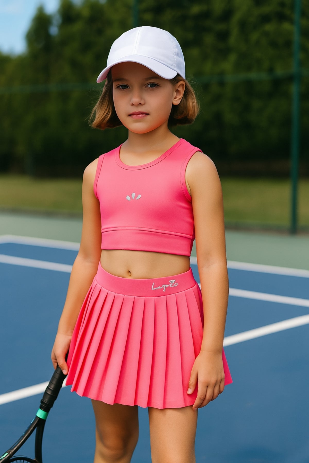 Kız Çocuk Spor İkili Takım Şort Etekli Neon Pembe