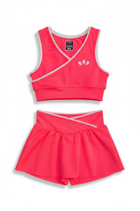 Kız Çocuk Spor Takım Şort Etekli Çapraz Detaylı Neon Pembe