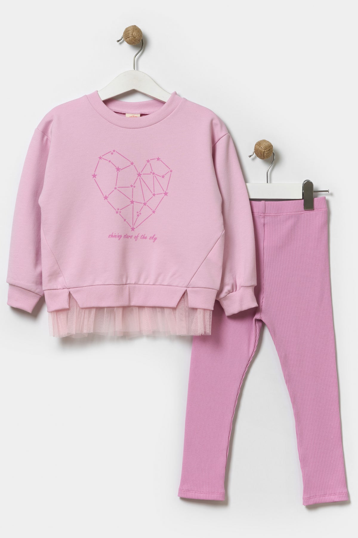 Kız Çocuk Sweatshirt Ve Tayt Pamuklu Alt Üst Takım Açık Leylak