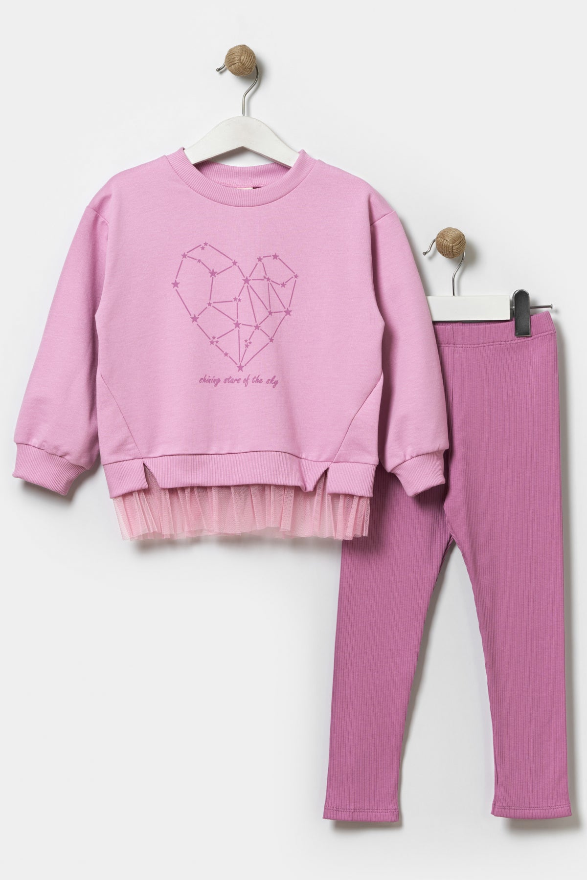 Kız Çocuk Sweatshirt Ve Tayt Pamuklu Alt Üst Takım Koyu Leylak