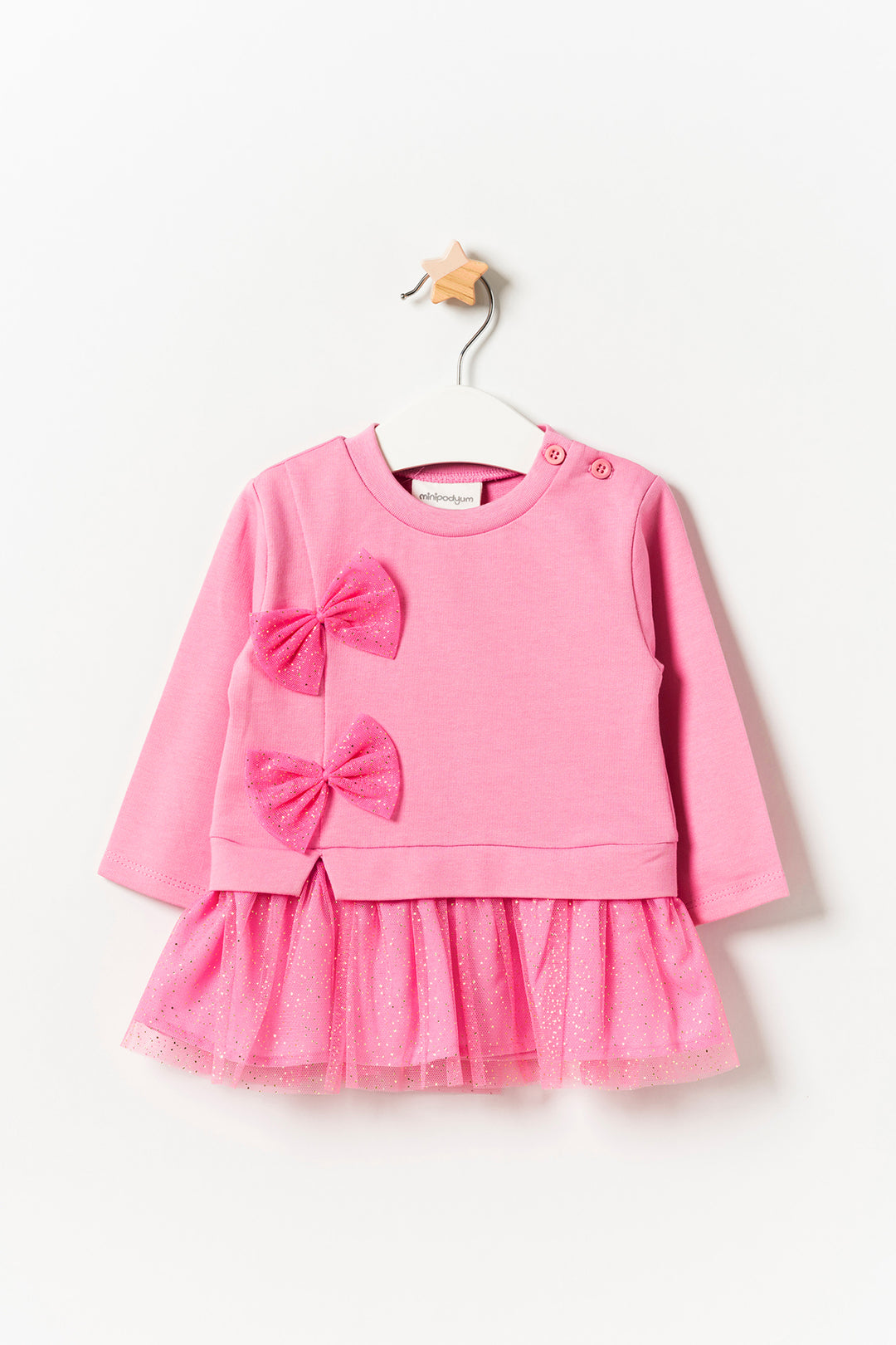 Mevsimlik Uzun Kollu %100 Pamuk Astarlı Kız Bebek Tüllü Elbise Barbie Pembe