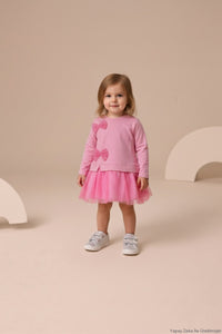 Mevsimlik Uzun Kollu %100 Pamuk Astarlı Kız Bebek Tüllü Elbise Barbie Pembe