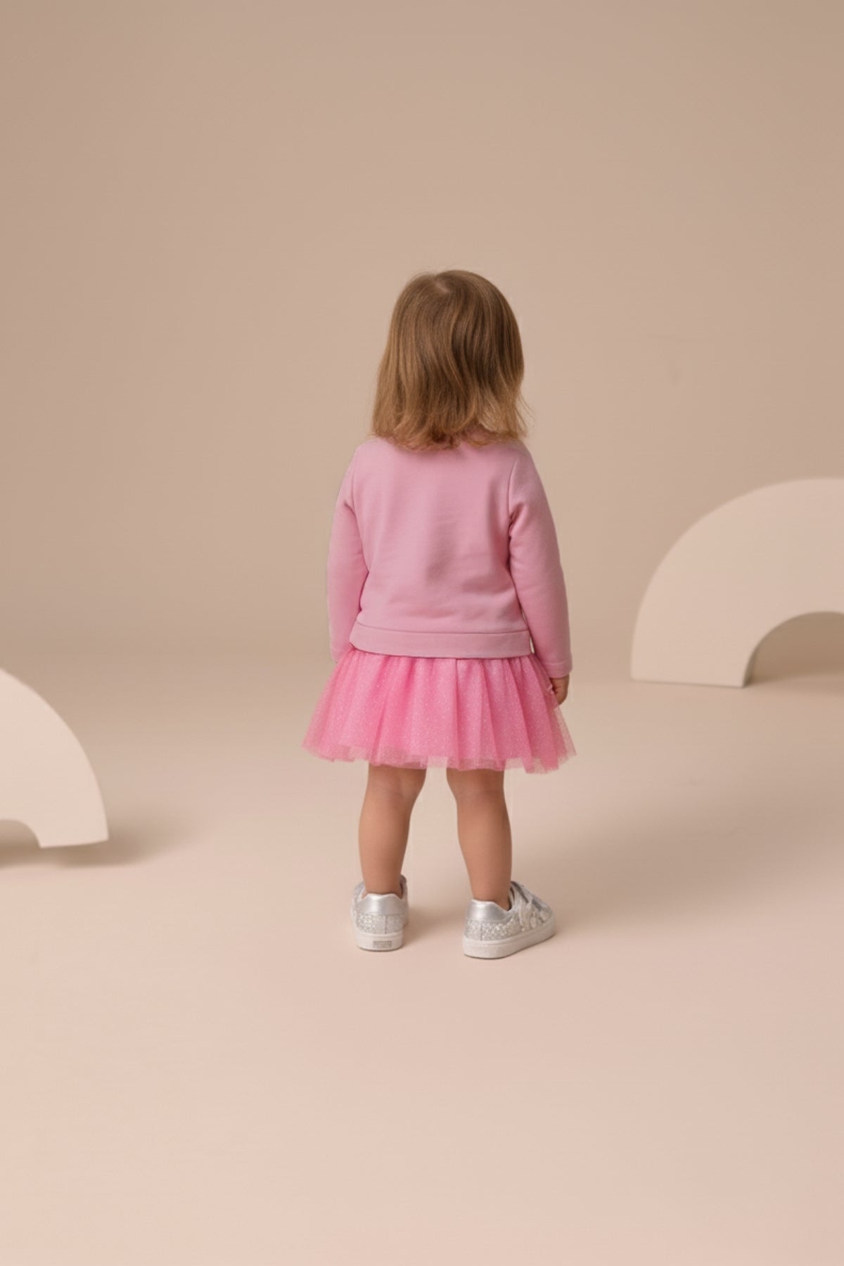 Mevsimlik Uzun Kollu %100 Pamuk Astarlı Kız Bebek Tüllü Elbise Barbie Pembe