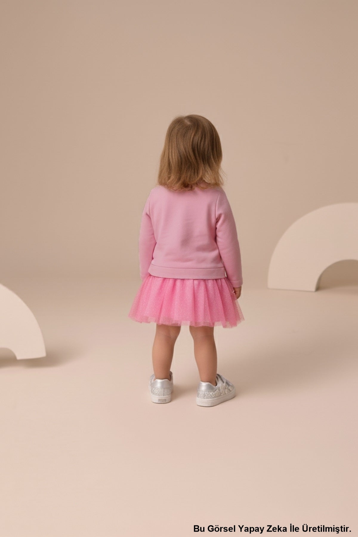 Mevsimlik Uzun Kollu %100 Pamuk Astarlı Kız Bebek Tüllü Elbise Barbie Pembe