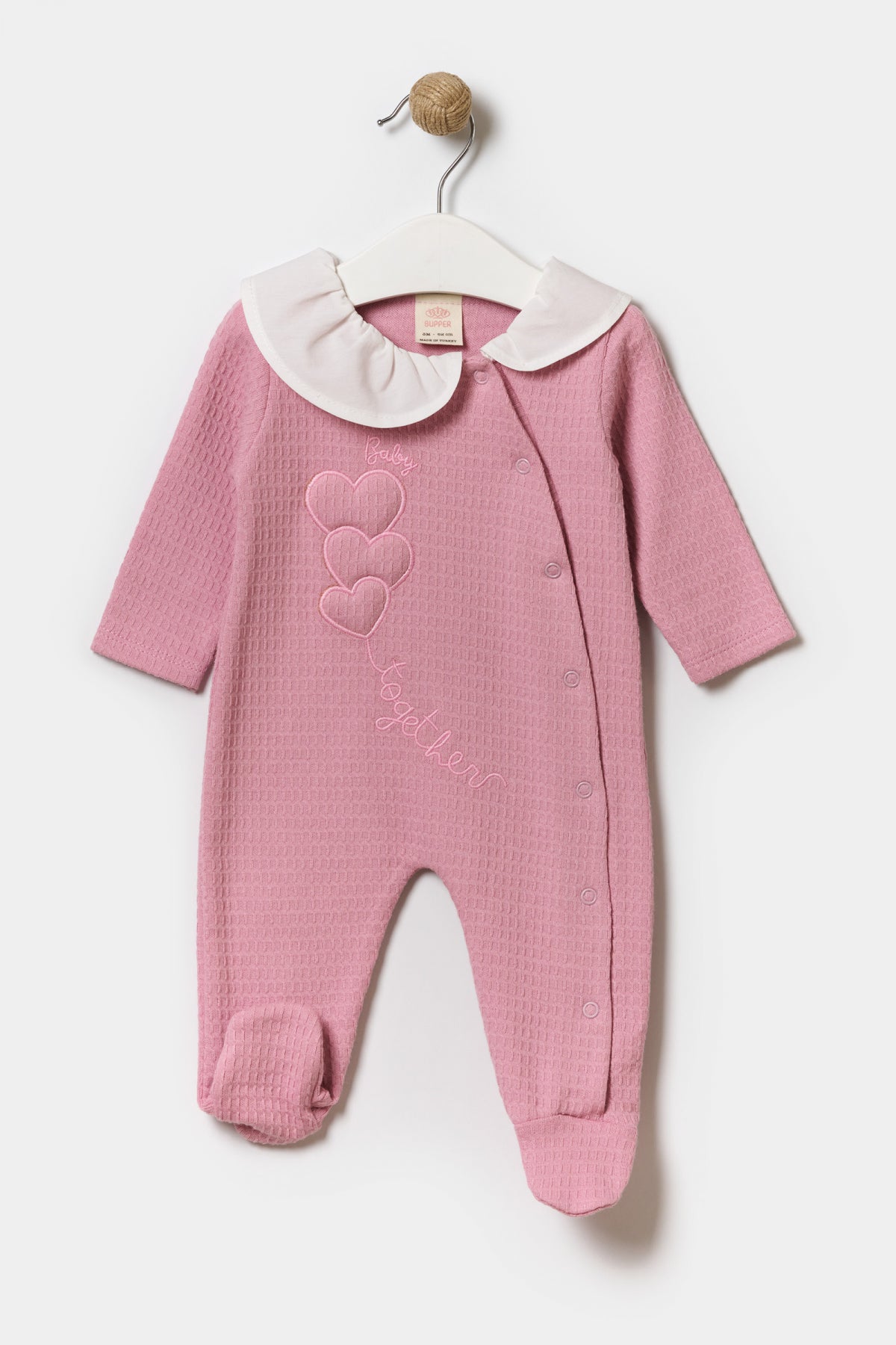 Mevsimlik Uzun Kollu Bebe Yakalı %100 Pamuk Çıtçıtlı Kız Bebek Patikli Tulum 3-9 Ay Pudra