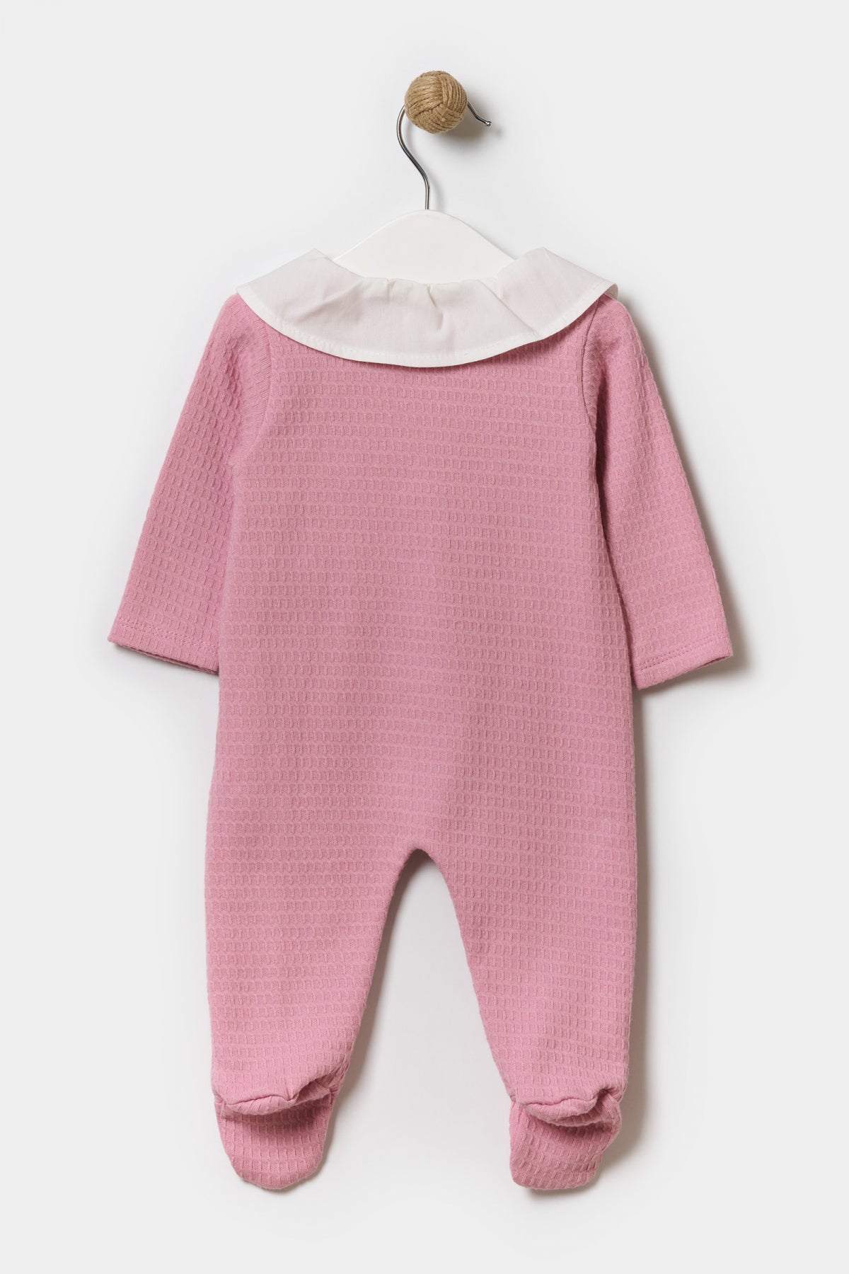 Mevsimlik Uzun Kollu Bebe Yakalı %100 Pamuk Çıtçıtlı Kız Bebek Patikli Tulum 3-9 Ay Pudra