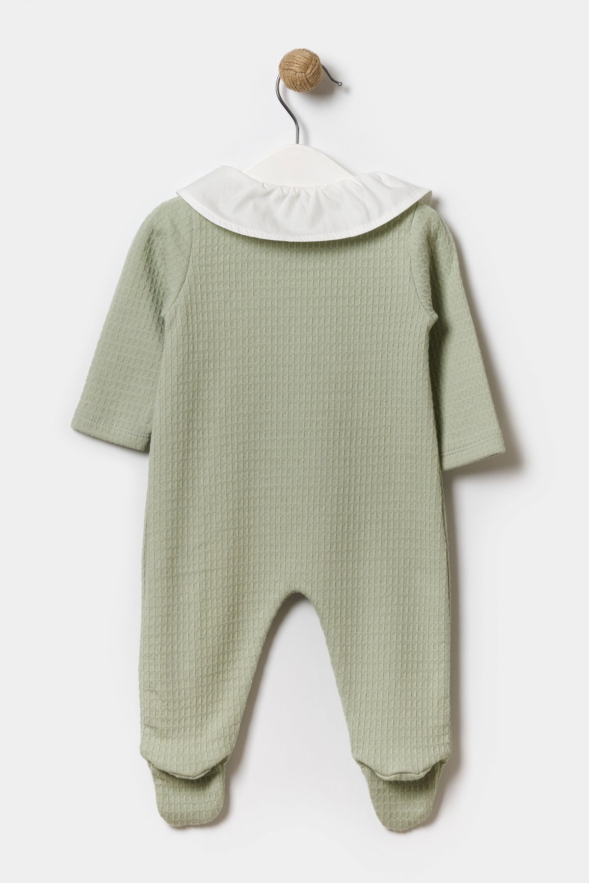Mevsimlik Uzun Kollu Bebe Yakalı %100 Pamuk Çıtçıtlı Kız Bebek Patikli Tulum 3-9 Ay Yeşil