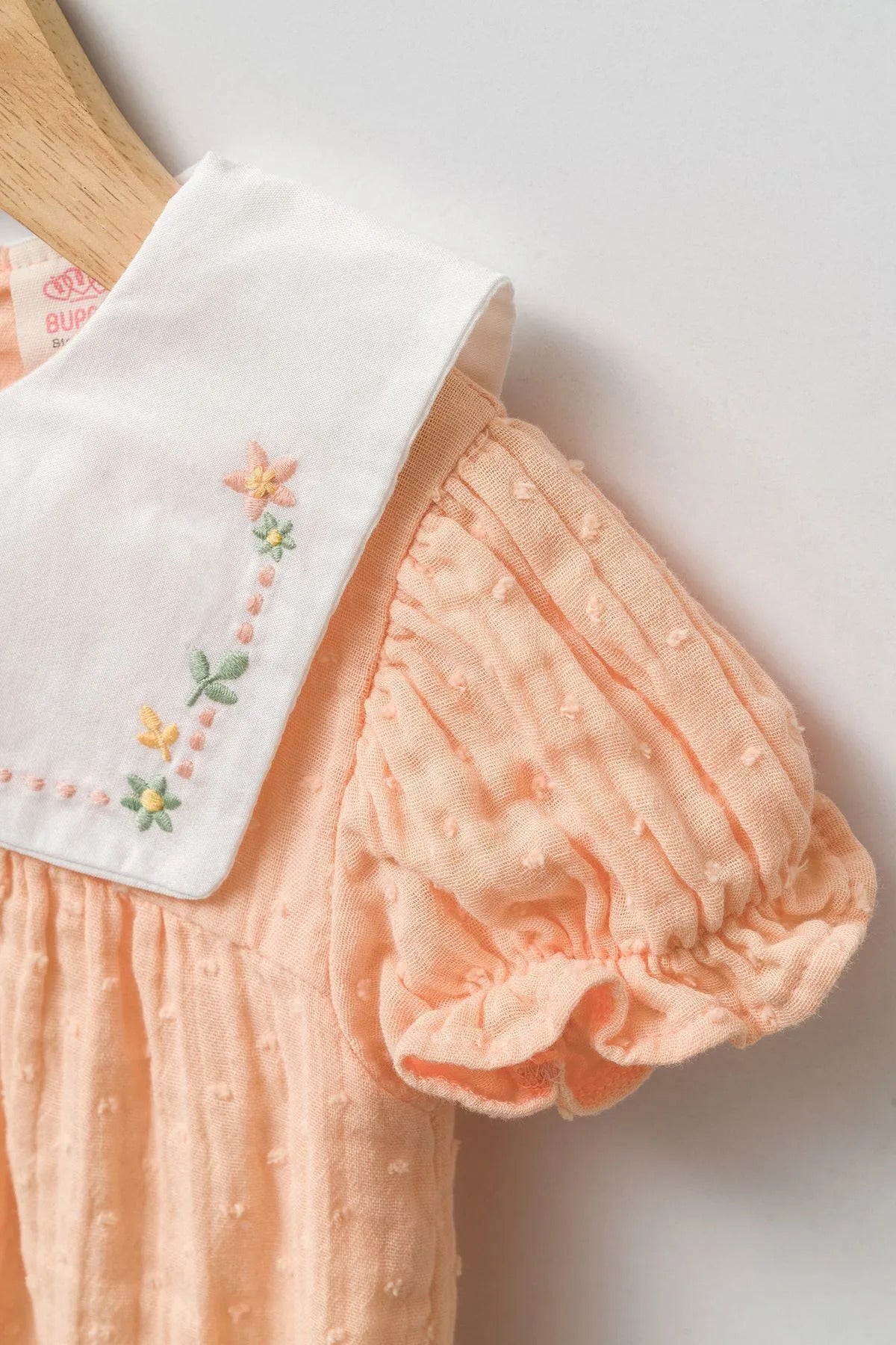 Nakışlı Bebe Yaka %100 pamuk Müslin Çantalı Kız Bebek Elbisesi 9-24 Ay Turuncu