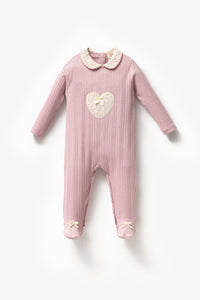 Uzun Kollu %100 Pamuk Bebe Yaka Hediyelik Kız Bebek Patikli Tulum 3-9 Ay Pembe