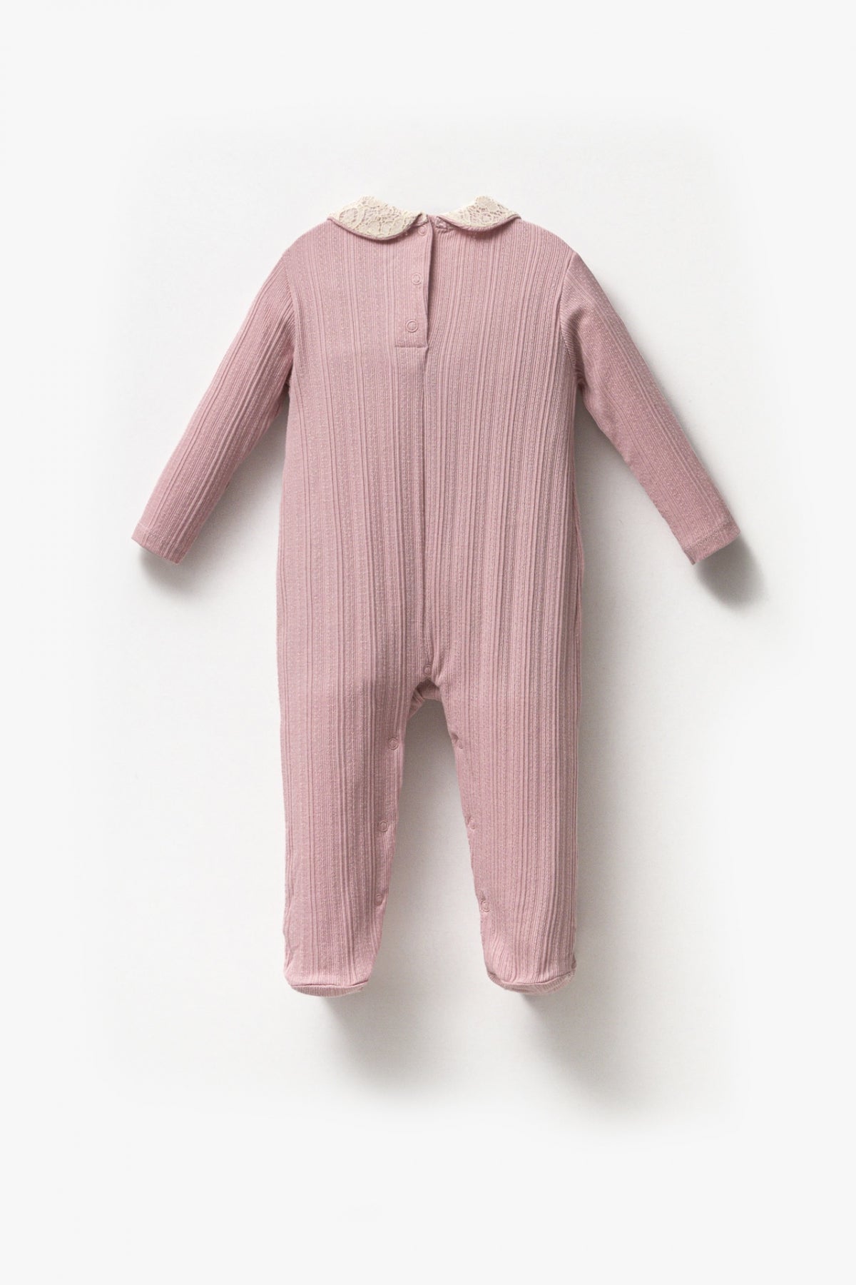 Uzun Kollu %100 Pamuk Bebe Yaka Hediyelik Kız Bebek Patikli Tulum 3-9 Ay Pembe