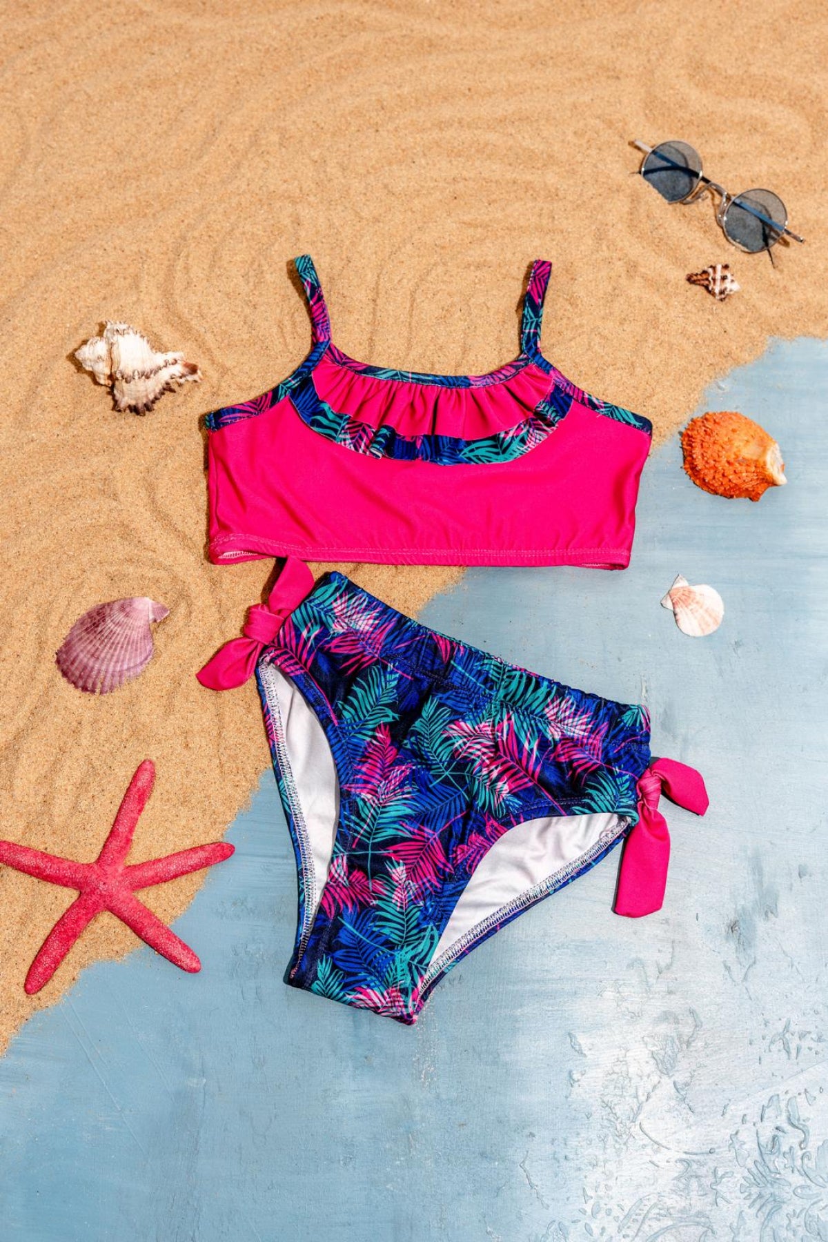 Yaprak Desenli Kız Çocuk Bikini Takımı Yaprak